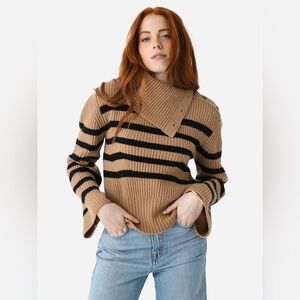 Simkhai Adrienne Striped Button Turtleneck Wool Cashmere Brown Sweater S